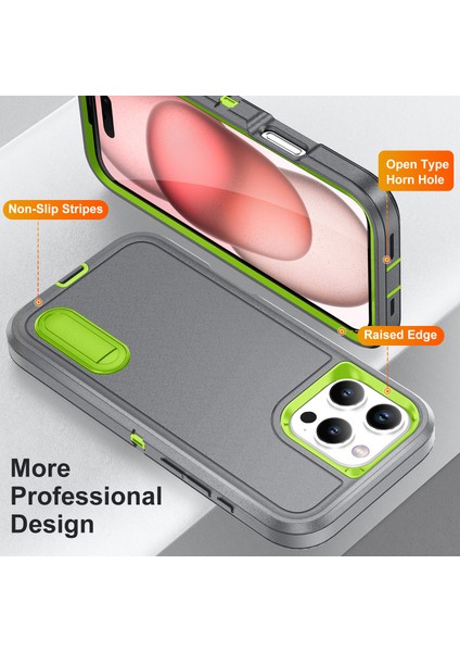 iPhone 16 Pro Max Için Hibrit Yumuşak Silikon Sert Pc Arka Tampon Stand Telefon Kılıfı - Gri (Yurt Dışından) fırsatları