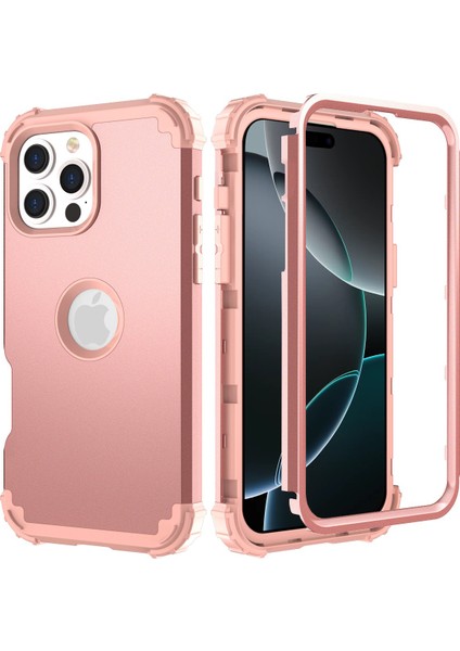 iPhone 16 Pro Max Için Yumuşak Silikon Sert Pc Tampon Telefon Kılıfı - Rose Gold (Yurt Dışından)