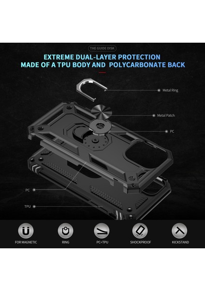 iPhone 16 Için Halka Tutuculu Çift Katmanlı Telefon Kılıfı - Siyah (Yurt Dışından) modelleri