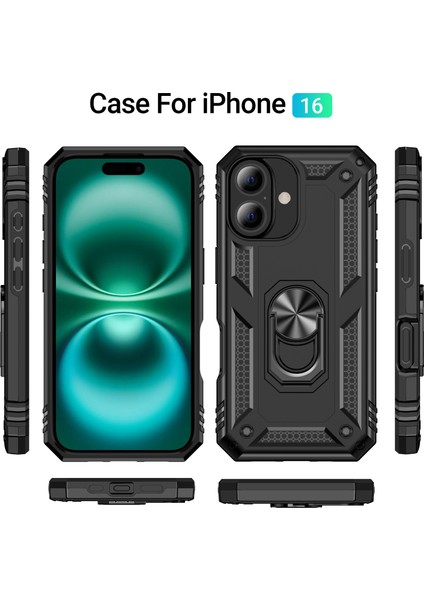 iPhone 16 Için Halka Tutuculu Çift Katmanlı Telefon Kılıfı - Siyah (Yurt Dışından) fırsatları
