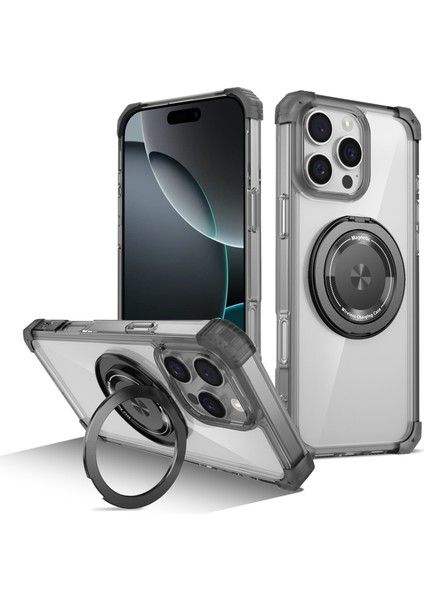 iPhone 16 Pro Max Için Magsafe Ring Stand Düşme Telefon Kılıfı ile Uyumlu - Siyah (Yurt Dışından)