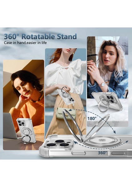 iPhone 16 Pro Max Için Magsafe Ring Stand Düşme Telefon Kılıfı ile Uyumlu - Şeffaf (Yurt Dışından) indirimleri