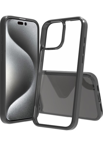 iPhone 16 Pro Max Için Ince Kristal Şeffaf Sert Akrilik Tpu Tampon Telefon Kılıfı - Siyah (Yurt Dışından)