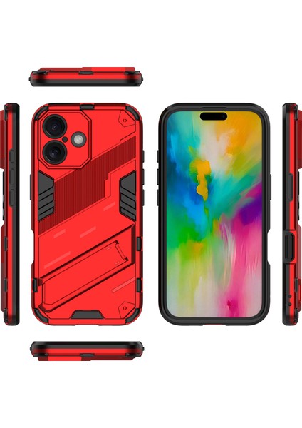iPhone 16 Plus Için Sert Pc Tpu Tampon Hibrit Düşmeye Karşı Koruyucu Stand Telefon Kılıfı - Kırmızı (Yurt Dışından) modelleri