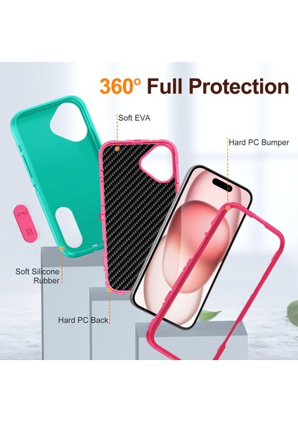 iPhone 16 Plus Için Hibrit Yumuşak Silikon Sert Pc Arka Tampon Stand Telefon Kılıfı - Turkuaz (Yurt Dışından) modelleri