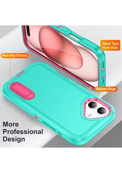 iPhone 16 Plus Için Hibrit Yumuşak Silikon Sert Pc Arka Tampon Stand Telefon Kılıfı - Turkuaz (Yurt Dışından) fırsatları