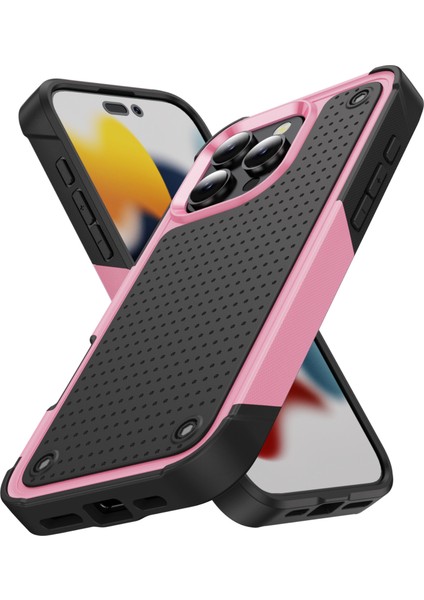 iPhone 16 Pro Için Hibrit 2'si 1 Arada Sert Pc Yumuşak Tpu Dayanıklı Telefon Kılıfı - Pembe - Siyah (Yurt Dışından)