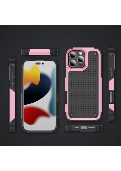 iPhone 16 Pro Için Hibrit 2'si 1 Arada Sert Pc Yumuşak Tpu Dayanıklı Telefon Kılıfı - Pembe - Siyah (Yurt Dışından) fiyatları