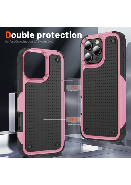 iPhone 16 Pro Için Hibrit 2'si 1 Arada Sert Pc Yumuşak Tpu Dayanıklı Telefon Kılıfı - Pembe - Siyah (Yurt Dışından) modelleri