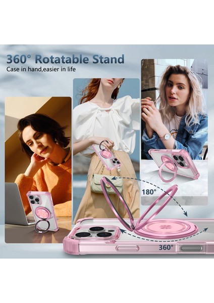 iPhone 16 Pro Max Için Magsafe Ring Stand Düşme Telefon Kılıfı ile Uyumlu - Pembe (Yurt Dışından) indirimleri