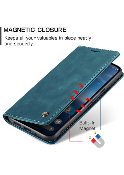 Pixel 9 Için Retro Pu Deri Cüzdan Flip Standlı Telefon Kılıfı - Mavi (Yurt Dışından)