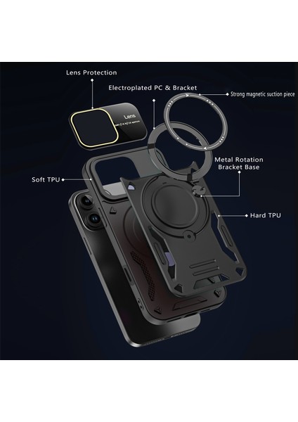 iPhone 16 Pro Max Için Çift Katmanlı Manyetik Halka Standı Magsafe Telefon Kılıf Lens Kapağı ile - Kırmızı (Yurt Dışından) fırsatları
