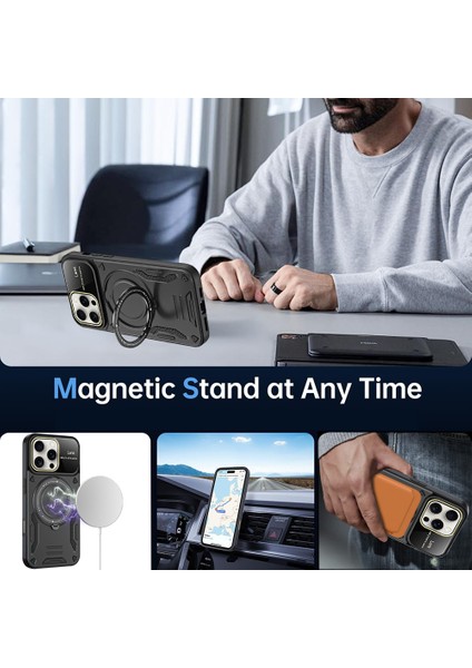 iPhone 16 Pro Max Için Çift Katmanlı Manyetik Halka Standı Magsafe Telefon Kılıf Lens Kapağı ile - Kırmızı (Yurt Dışından) indirimleri
