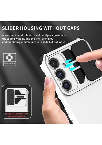 Samsung Galaxy S23 Fe Kayar Kamera Kapaklı Sağlam Standı Telefon Kılıfı - Beyaz (Yurt Dışından) modelleri