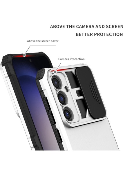 Samsung Galaxy S23 Fe Kayar Kamera Kapaklı Sağlam Standı Telefon Kılıfı - Beyaz (Yurt Dışından) indirimleri