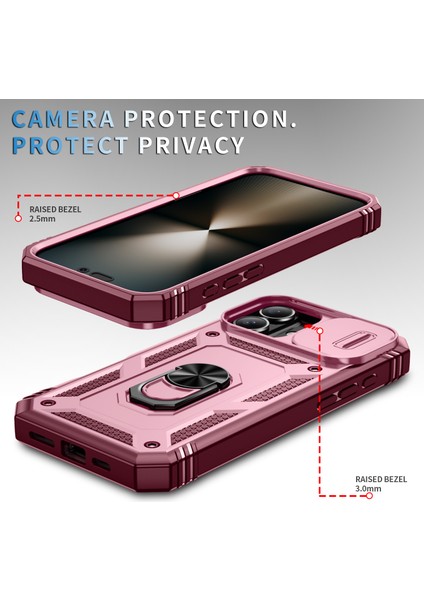 iPhone 16 Plus Için Kayar Lens Koruyucu Halka Standlı Telefon Kılıfı - Kırmızı - Pembe (Yurt Dışından) modelleri