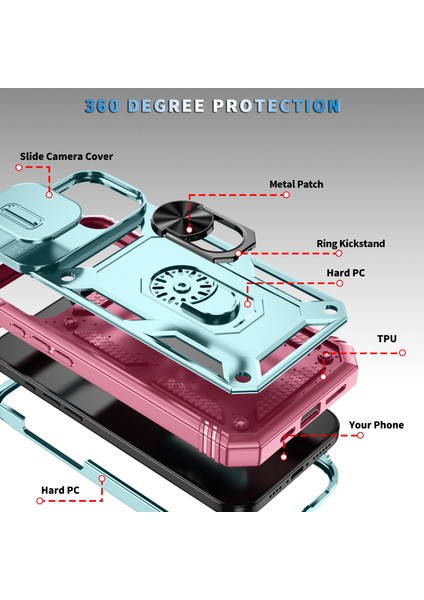 iPhone 16 Plus Için Kayar Lens Koruyucu Halka Standlı Telefon Kılıfı - Pembe-Yeşil (Yurt Dışından) fiyatları
