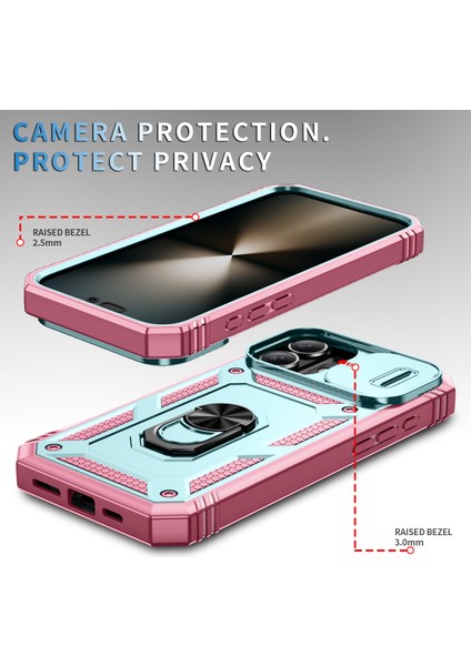 iPhone 16 Plus Için Kayar Lens Koruyucu Halka Standlı Telefon Kılıfı - Pembe-Yeşil (Yurt Dışından) modelleri