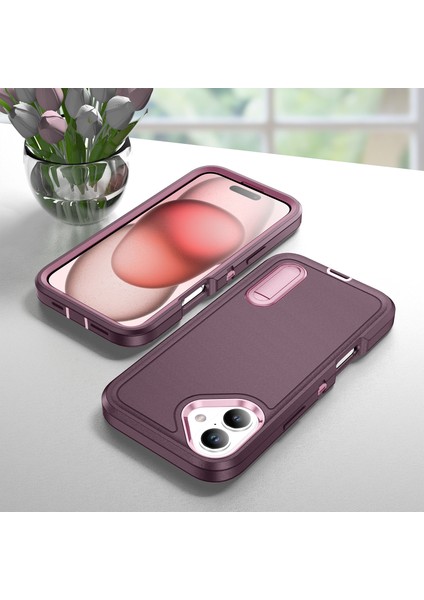 iPhone 16 Için Hibrit Yumuşak Silikon Sert Pc Arka Tampon Stand Telefon Kılıfı - Mor (Yurt Dışından) fiyatları