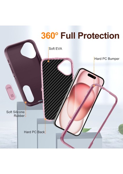 iPhone 16 Için Hibrit Yumuşak Silikon Sert Pc Arka Tampon Stand Telefon Kılıfı - Mor (Yurt Dışından) modelleri