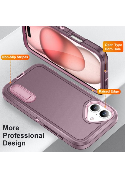 iPhone 16 Için Hibrit Yumuşak Silikon Sert Pc Arka Tampon Stand Telefon Kılıfı - Mor (Yurt Dışından) fırsatları