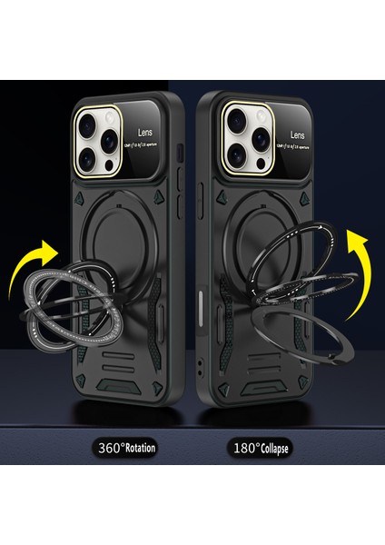 iPhone 16 Pro Için Çift Katmanlı Manyetik Halka Standı Magsafe Telefon Kılıf Lens Kapağı ile - Siyah (Yurt Dışından) fiyatları