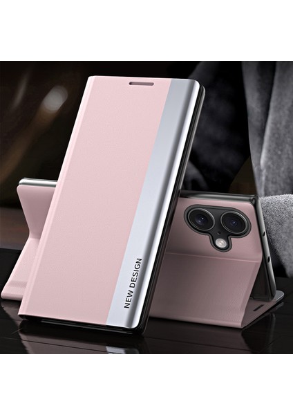 iPhone 16 Plus Için Ince Flip Deri Manyetik Kapatma Telefon Kılıfı - Pembe (Yurt Dışından) indirimleri
