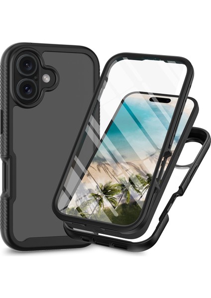iPhone 16 Plus Için Dahili Ekran Koruyucu Tam Gövde Koruma Telefon Kılıfı - Siyah (Yurt Dışından)