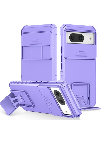 Pixel 8 Kayar Kamera Kapaklı Sağlam Standı Telefon Kılıfı - Mor (Yurt Dışından)