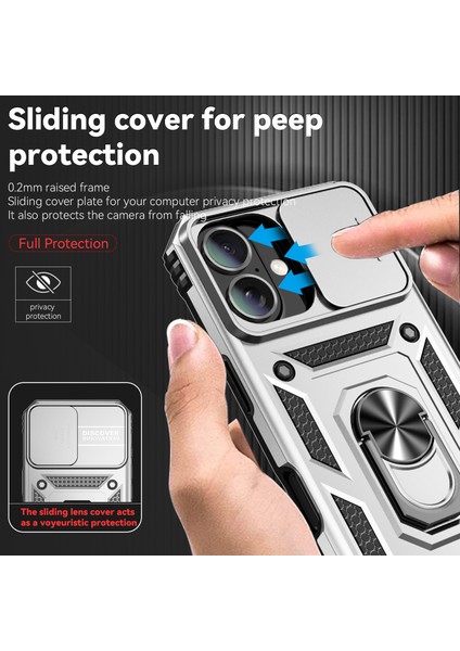 iPhone 16 Için Halka Ayaklı ve Kayar Kamera Kapaklı Telefon Kılıf - Gümüş (Yurt Dışından) fiyatları