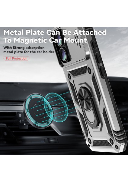 iPhone 16 Için Halka Ayaklı ve Kayar Kamera Kapaklı Telefon Kılıf - Gümüş (Yurt Dışından) modelleri