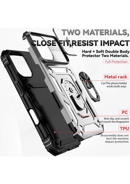 iPhone 16 Için Halka Ayaklı ve Kayar Kamera Kapaklı Telefon Kılıf - Gümüş (Yurt Dışından) fırsatları