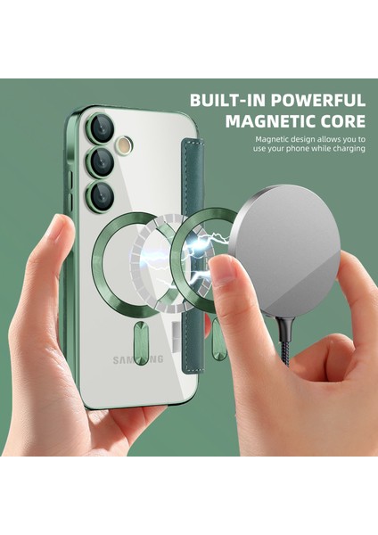 Samsung Galaxy A55 Için Magsafe Şeffaf Elektrokaplama Manyetik Pu Deri Telefon Kılıfı - Yeşil (Yurt Dışından)