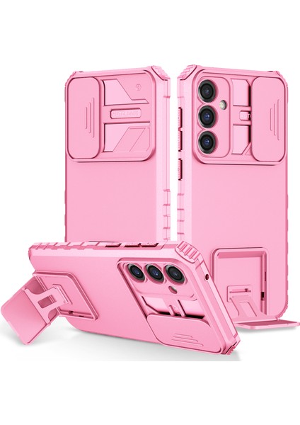 Samsung Galaxy S23 Fe Kayar Kamera Kapaklı Sağlam Standı Telefon Kılıfı - Pembe (Yurt Dışından)