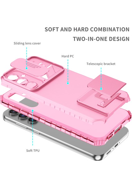 Samsung Galaxy S23 Fe Kayar Kamera Kapaklı Sağlam Standı Telefon Kılıfı - Pembe (Yurt Dışından) fırsatları