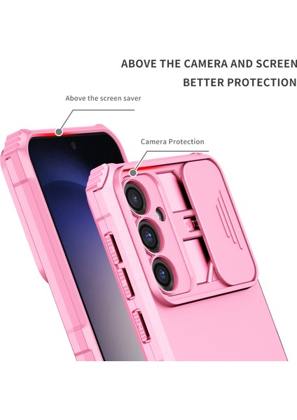 Samsung Galaxy S23 Fe Kayar Kamera Kapaklı Sağlam Standı Telefon Kılıfı - Pembe (Yurt Dışından) indirimleri