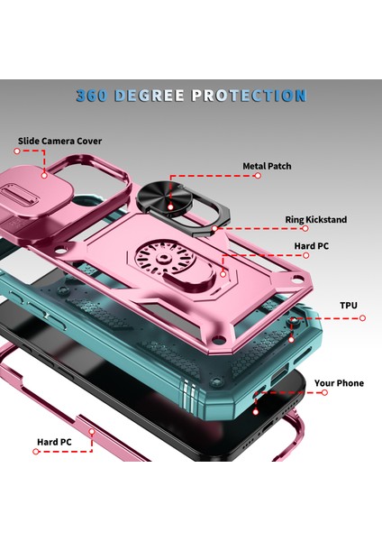 iPhone 16 Plus Için Kayar Lens Koruyucu Halka Standlı Telefon Kılıfı - Yeşil - Pembe (Yurt Dışından) fiyatları