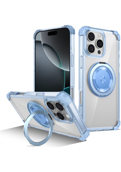 iPhone 16 Pro Için Magsafe Ring Stand Düşme Telefon Kılıfı ile Uyumlu - Mavi (Yurt Dışından)