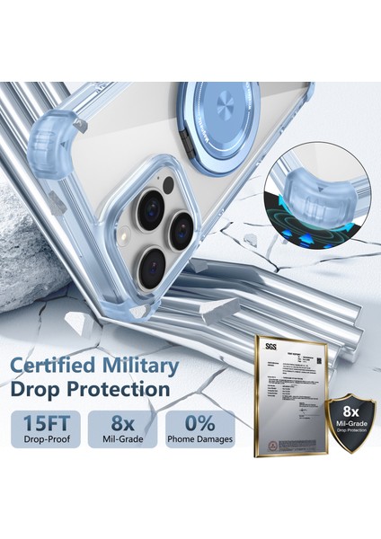 iPhone 16 Pro Için Magsafe Ring Stand Düşme Telefon Kılıfı ile Uyumlu - Mavi (Yurt Dışından) fırsatları