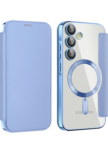 Samsung Galaxy A55 Için Magsafe Şeffaf Elektrokaplama Manyetik Pu Deri Telefon Kılıfı - Mavi (Yurt Dışından)
