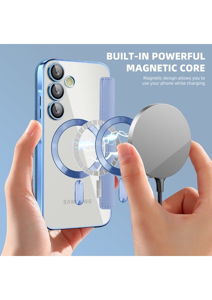 Samsung Galaxy A55 Için Magsafe Şeffaf Elektrokaplama Manyetik Pu Deri Telefon Kılıfı - Mavi (Yurt Dışından)