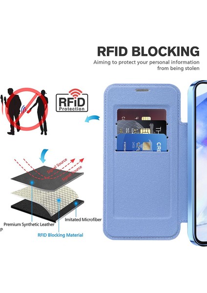 Samsung Galaxy A55 Için Magsafe Şeffaf Elektrokaplama Manyetik Pu Deri Telefon Kılıfı - Mavi (Yurt Dışından)