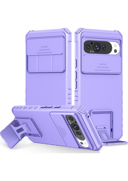 Pixel 9 Pro Xl Kayar Kamera Kapaklı Sağlam Standı Telefon Kılıfı - Mor (Yurt Dışından)