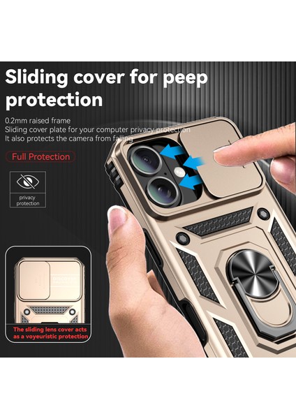 iPhone 16 Için Halka Ayaklı ve Kayar Kamera Kapaklı Telefon Kılıf - Altın (Yurt Dışından) fiyatları