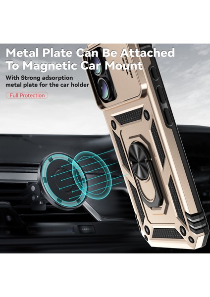 iPhone 16 Için Halka Ayaklı ve Kayar Kamera Kapaklı Telefon Kılıf - Altın (Yurt Dışından) modelleri