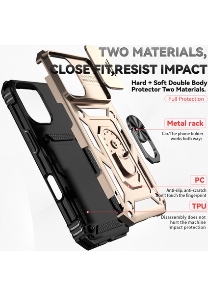 iPhone 16 Için Halka Ayaklı ve Kayar Kamera Kapaklı Telefon Kılıf - Altın (Yurt Dışından) fırsatları