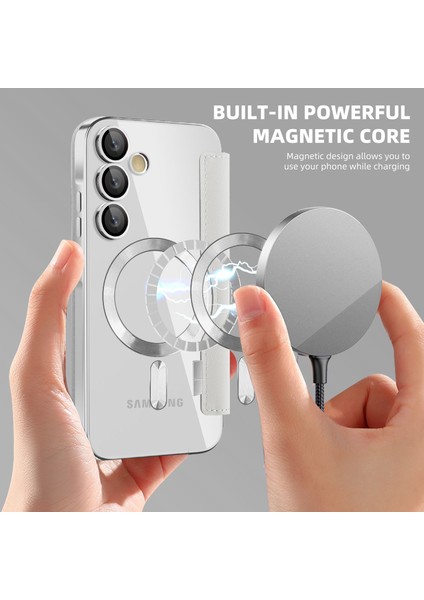 Samsung Galaxy A55 Için Magsafe Şeffaf Elektrokaplama Manyetik Pu Deri Telefon Kılıfı - Gümüş (Yurt Dışından)