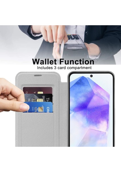 Samsung Galaxy A55 Için Magsafe Şeffaf Elektrokaplama Manyetik Pu Deri Telefon Kılıfı - Gümüş (Yurt Dışından)