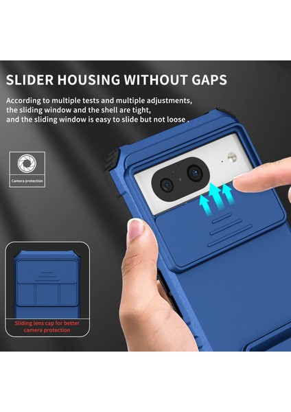 Pixel 8 Kayar Kamera Kapaklı Sağlam Standı Telefon Kılıfı - Mavi (Yurt Dışından)