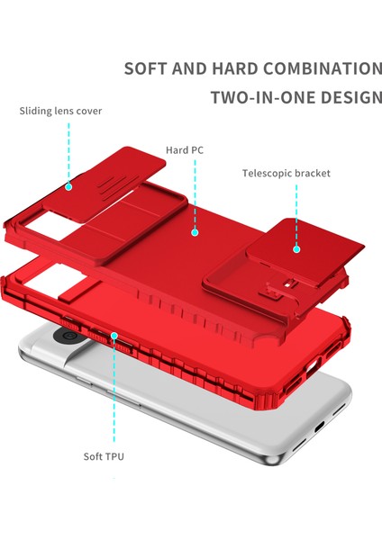 Pixel 8 Kayar Kamera Kapaklı Sağlam Standı Telefon Kılıfı - Kırmızı (Yurt Dışından)